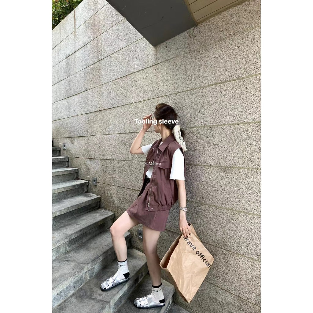 現貨*08002#METWO 套裝工裝背心外套➕短裙sml(黑&紫)