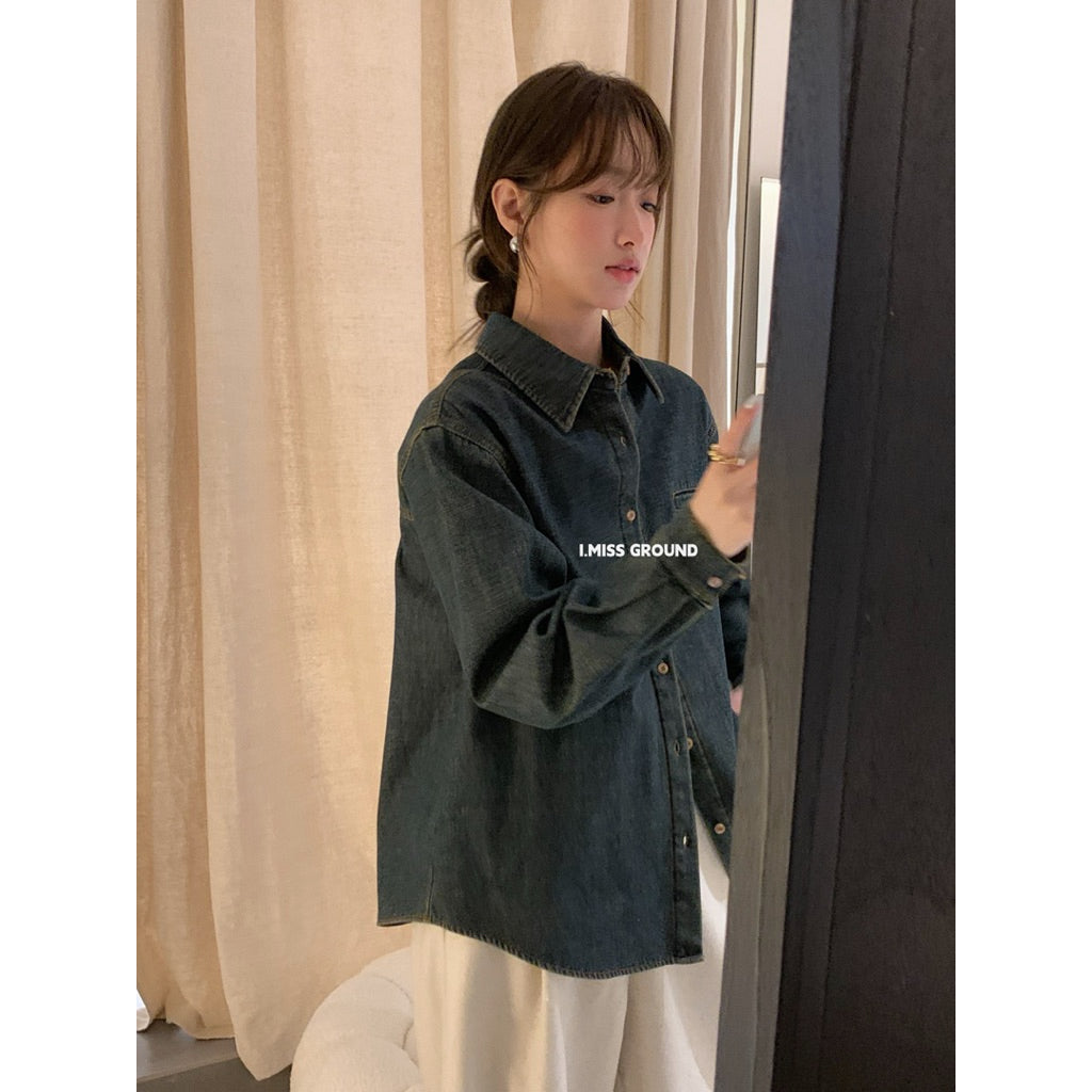I miss 復古加絨牛仔襯衫  80850#