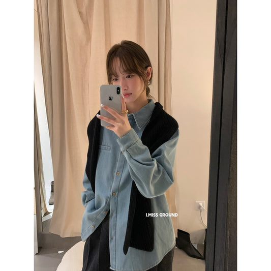 I miss 復古加絨牛仔襯衫  80850#