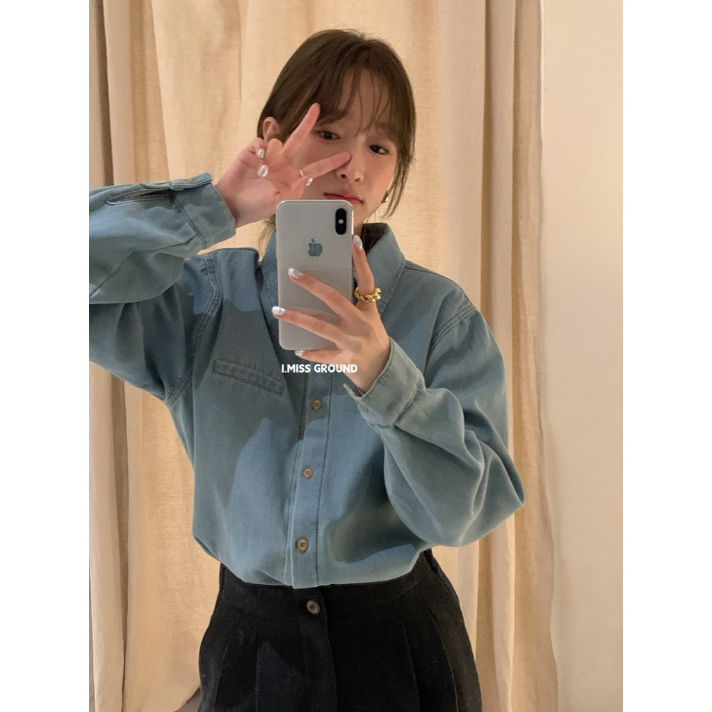 I miss 復古加絨牛仔襯衫  80850#