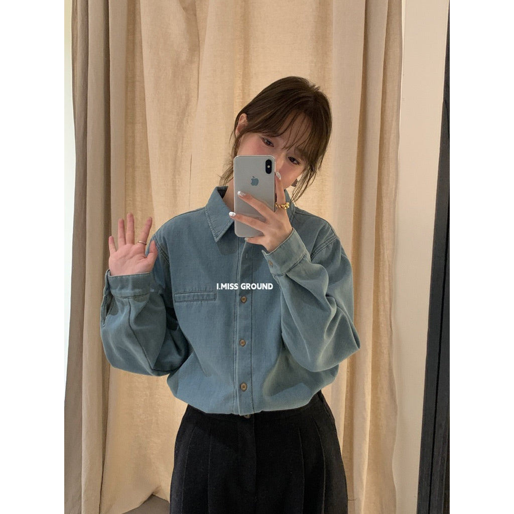 I miss 復古加絨牛仔襯衫  80850#