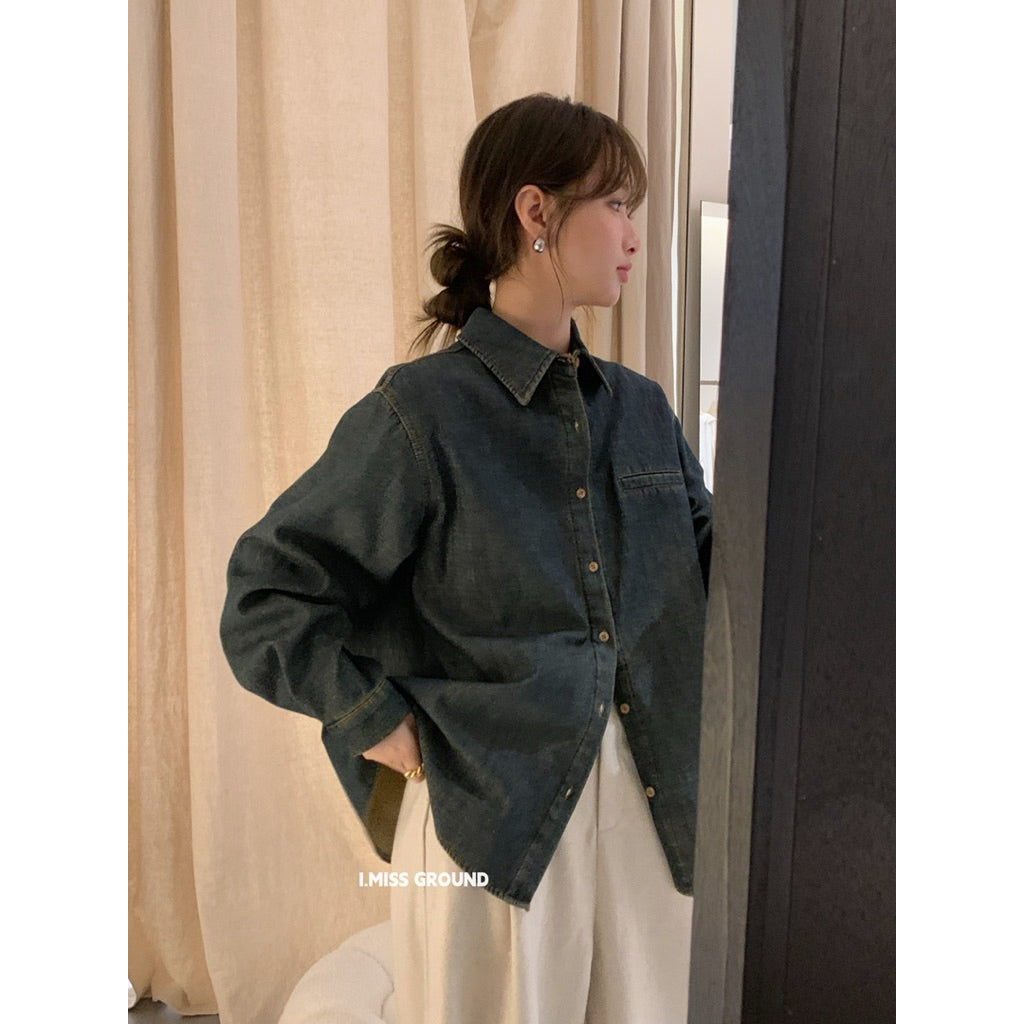 I miss 復古加絨牛仔襯衫  80850#