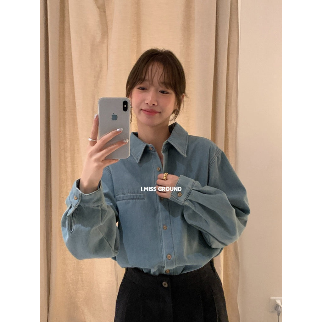 I miss 復古加絨牛仔襯衫  80850#
